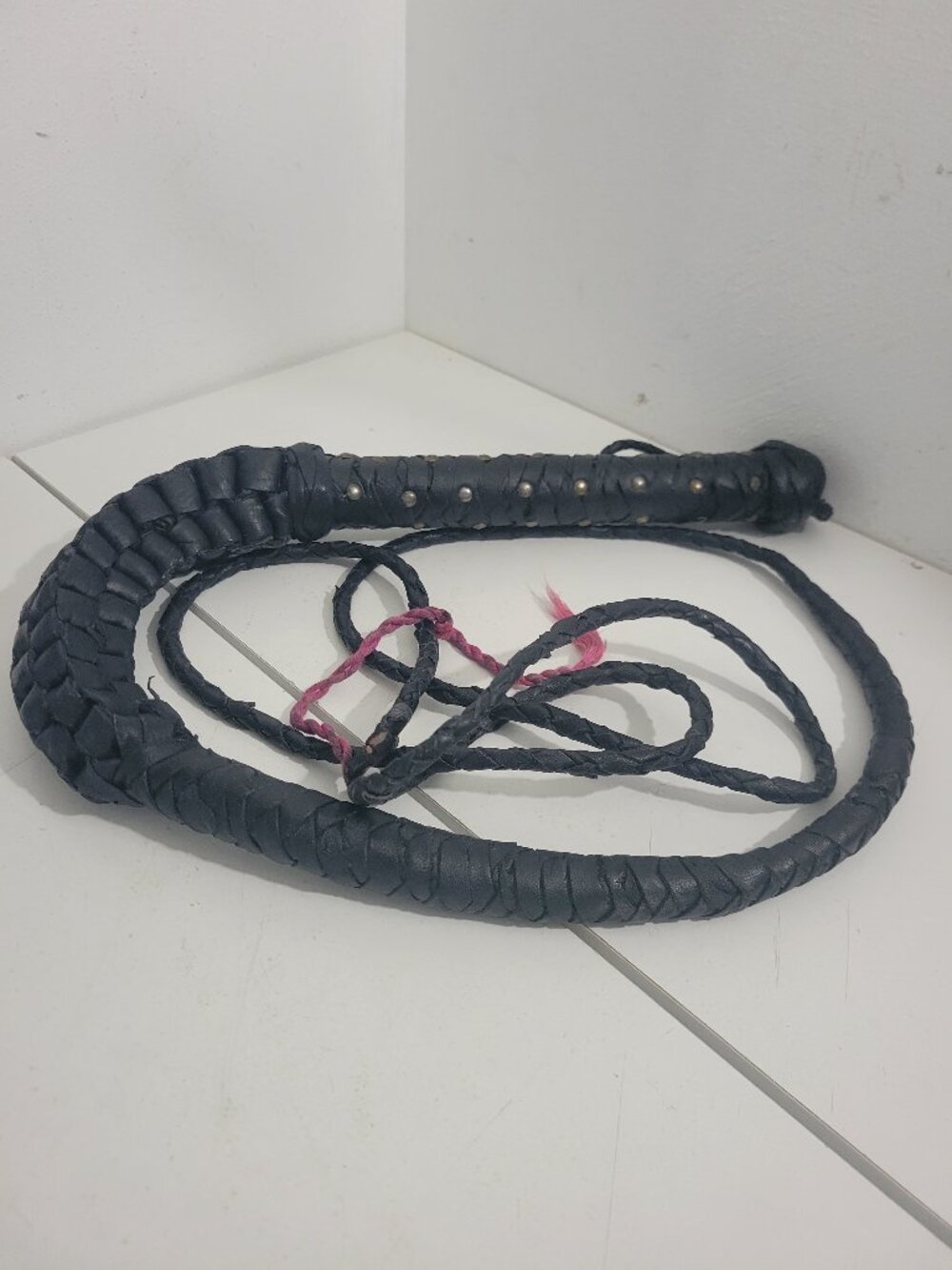 Vintage Real Leather Bull Whip in Black 8 ft